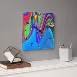Summerfeeling , Abstrakt 3D Rainbowart Quadratische Wanduhr