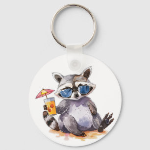 Summertime Beach Raccoon Aquarell Schlüsselanhänger