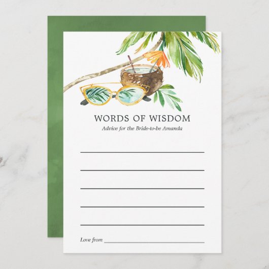 Summertime Brautparty Bingo Hinweiskarte (Vorne/Hinten)