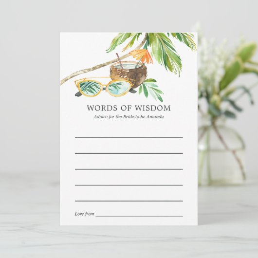 Summertime Brautparty Bingo Hinweiskarte (Stehend Vorderseite)