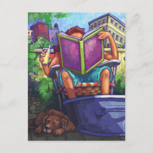 Summertime Reading, Girl and Dog Postkarte