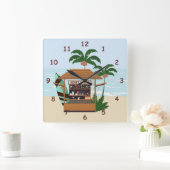 Summertime Resort Tiki Bar am Strand Quadratische Wanduhr (Zuhause)