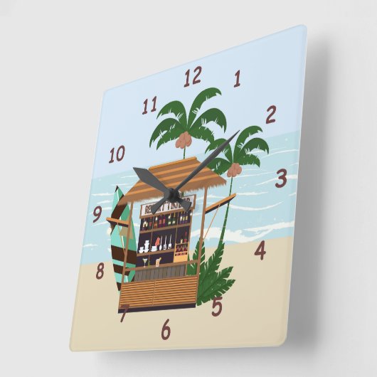 Summertime Resort Tiki Bar am Strand Quadratische Wanduhr (Winkel)