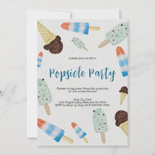 Summertime Watercolor Popsicle Party Invitation Einladung (Vorderseite)