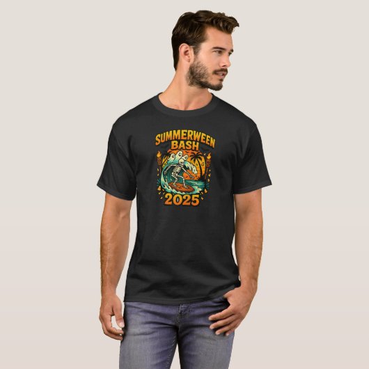 SummerWeen Bash 2025 Skeleton Beach Party Hallowee T-Shirt (Vorne ganz)