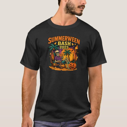 SummerWeen Bash 2025 Skeleton Beach Party Hallowee T-Shirt (Vorderseite)
