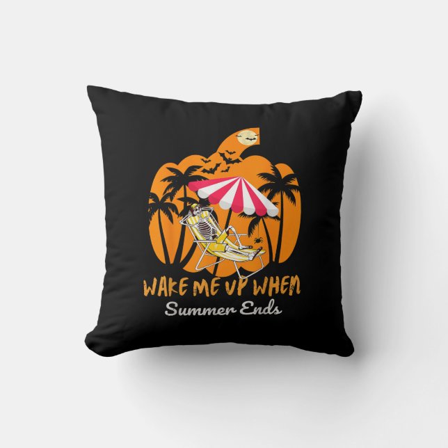 Summerween Beach Pumpkin Skeleton Funny Halloween Kissen (Vorderseite)