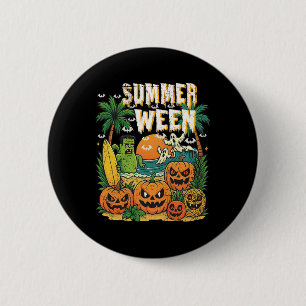 Summerween Beach Pumpkins Ghosts Surf Halloween Vi Button