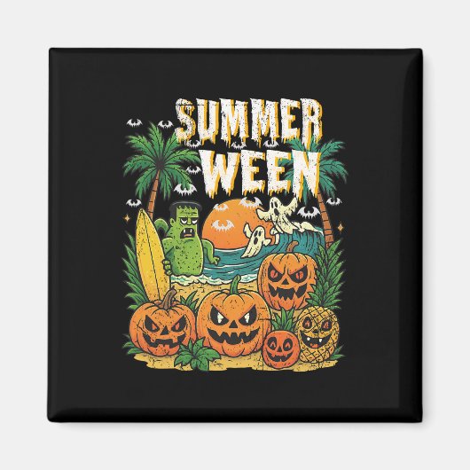Summerween Beach Pumpkins Ghosts Surf Halloween Vi Magnet (Vorne)