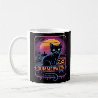 Summerween Black Cat Pumpkin Retro Halloween Art Kaffeetasse