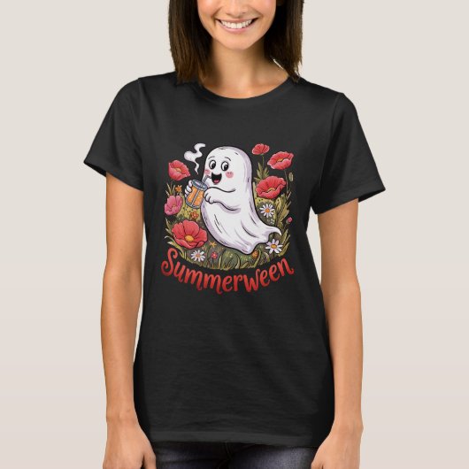 Summerween Cute Ghost Poppy Flower Field Summer T-Shirt (Vorderseite)