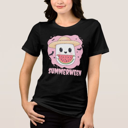 Summerween Cute Ghost Watermelon Summer Tri-Blend Shirt (Vorderseite)