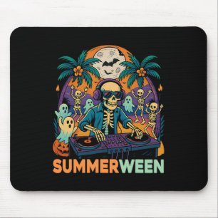 Summerween Dj Skeleton Beach Party Halloween Music Mousepad