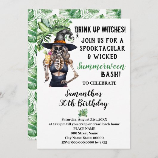 Summerween Drink Up Witches Pool Birthday Party Einladung (Vorne/Hinten)