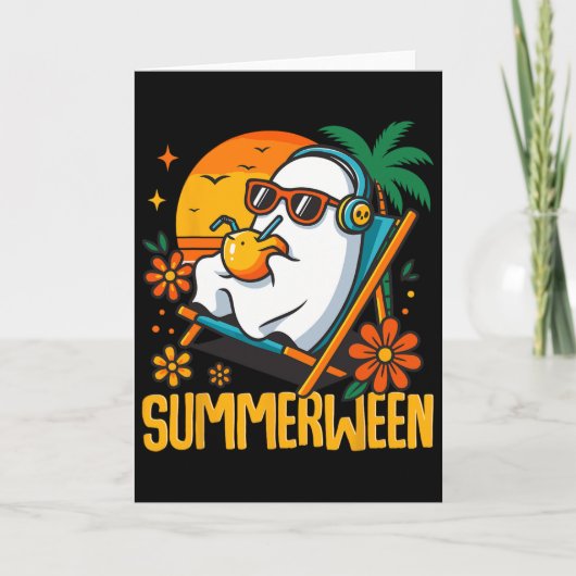 Summerween Funny Ghost Halloween Summer Beach Vibe Karte (Vorderseite)