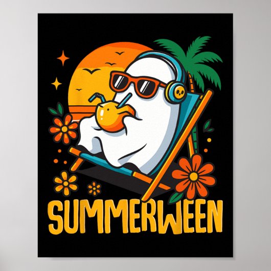 Summerween Funny Ghost Halloween Summer Beach Vibe Poster (Vorne)
