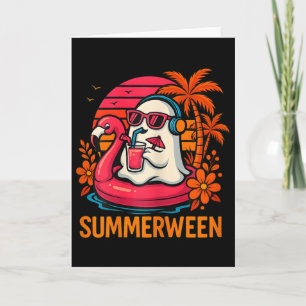 Summerween Funny Ghost Halloween Summer Flamingo B Karte