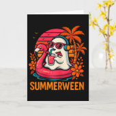 Summerween Funny Ghost Halloween Summer Flamingo B Karte (Gelbe Blume)