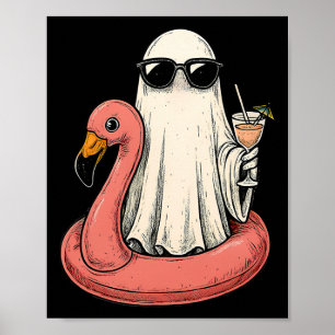 Summerween Ghost with Flamingo Floatie Womens Hall Poster