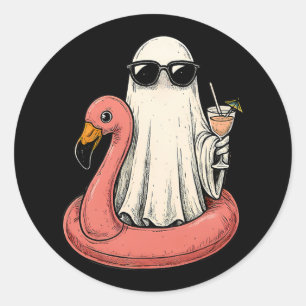 Summerween Ghost with Flamingo Floatie Womens Hall Runder Aufkleber