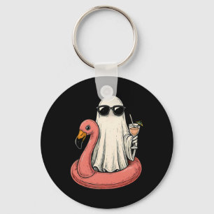 Summerween Ghost with Flamingo Floatie Womens Hall Schlüsselanhänger