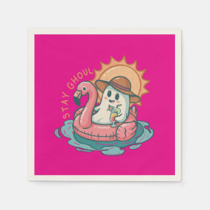 Summerween Ghoul Geist auf einer Flamingo-Schwimmh Serviette
