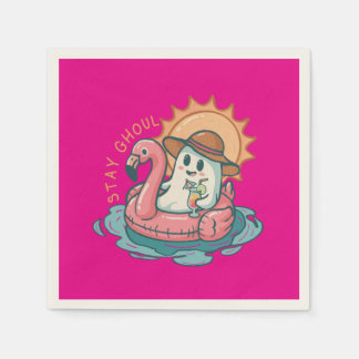 Summerween Ghoul Geist auf einer Flamingo-Schwimmh Serviette