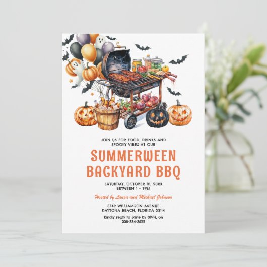 Summerween Halloween Backyard GRILLEN Einladung (Stehend Vorderseite)
