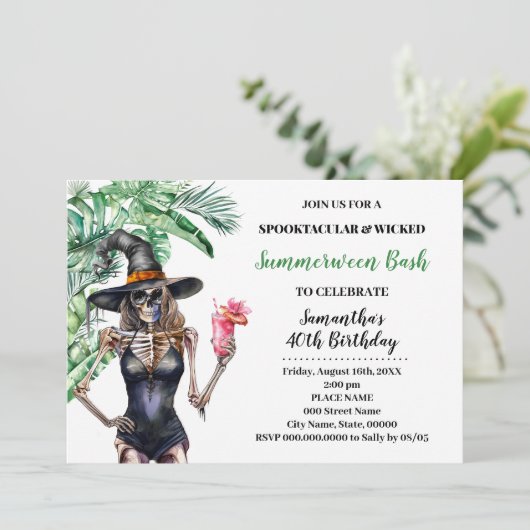 Summerween Hexen Pool Bash Geburtstag Einladung (Stehend Vorderseite)