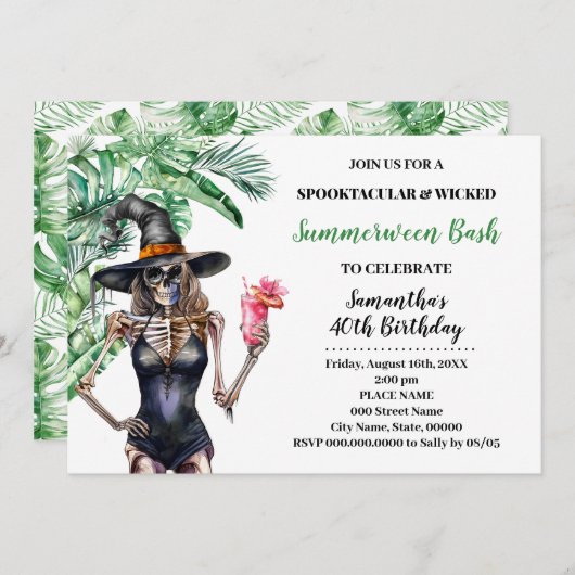 Summerween Hexen Pool Bash Geburtstag Einladung (Vorne/Hinten)