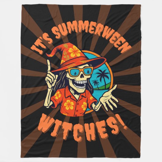 Summerween-Hexenskelett in tropischem Hexenhut 2 Fleecedecke (Vorderseite)