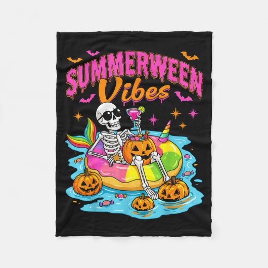 Summerween Lustige Skelette Halloween Schwimmendes Fleecedecke (Vorderseite)