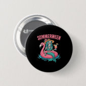 Summerween Mermaid Skeleton Beach Flamingo Hallowe Button (Vorne & Hinten)