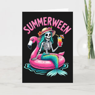 Summerween Mermaid Skeleton Beach Flamingo Hallowe Karte