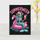 Summerween Mermaid Skeleton Beach Flamingo Hallowe Karte (Gelbe Blume)