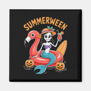 Summerween Mermaid Skeleton Beach Flamingo Hallowe Magnet
