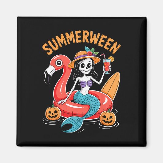 Summerween Mermaid Skeleton Beach Flamingo Hallowe Magnet (Vorne)