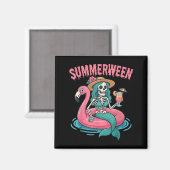 Summerween Mermaid Skeleton Beach Flamingo Hallowe Magnet (Vorderseite/Rückseite)