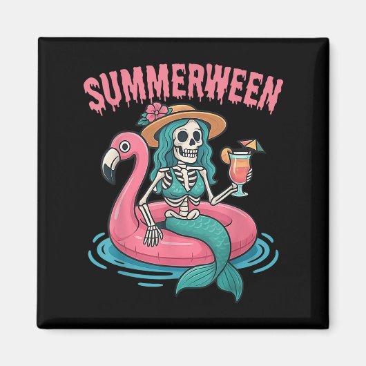 Summerween Mermaid Skeleton Beach Flamingo Hallowe Magnet (Vorne)
