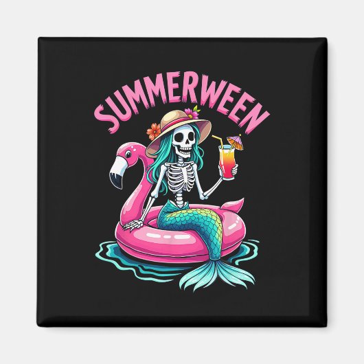 Summerween Mermaid Skeleton Beach Flamingo Hallowe Magnet (Vorne)