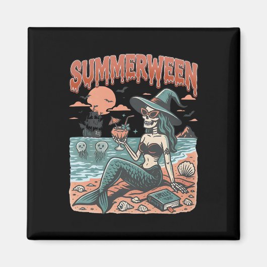Summerween Mermaid Skeleton Beach Flamingo Hallowe Magnet (Vorne)
