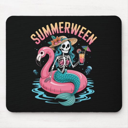 Summerween Mermaid Skeleton Beach Flamingo Hallowe Mousepad (Vorne)