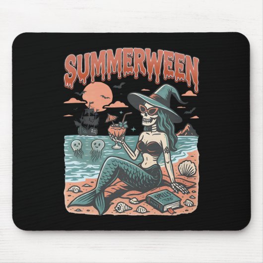 Summerween Mermaid Skeleton Beach Flamingo Hallowe Mousepad (Vorne)