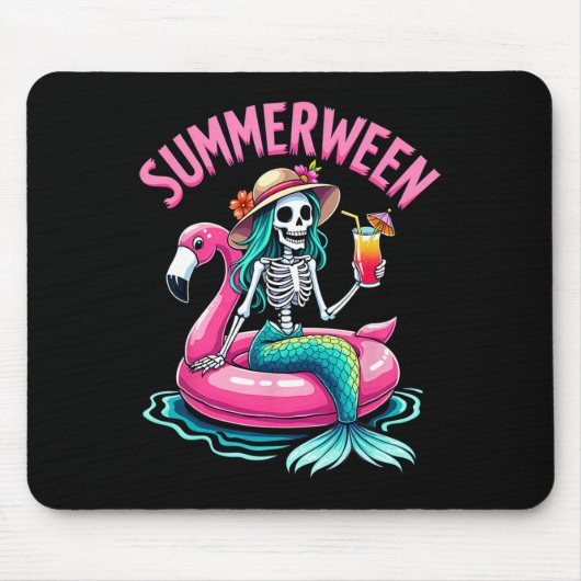 Summerween Mermaid Skeleton Beach Flamingo Hallowe Mousepad (Vorne)