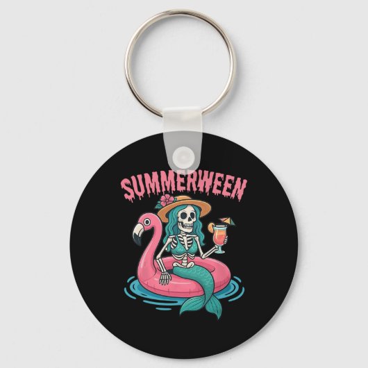 Summerween Mermaid Skeleton Beach Flamingo Hallowe Schlüsselanhänger (Vorderseite)