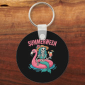 Summerween Mermaid Skeleton Beach Flamingo Hallowe Schlüsselanhänger (Vorderseite)