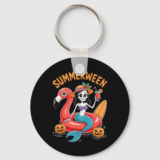 Summerween Mermaid Skeleton Beach Flamingo Hallowe Schlüsselanhänger (Vorderseite)