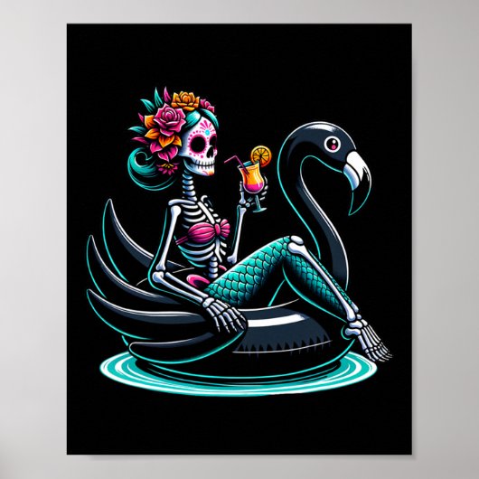 Summerween Mermaid Skeleton Flamingo Float Summer Poster (Vorne)