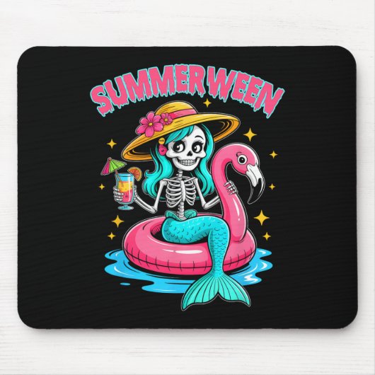 Summerween Mermaid Skeleton Halloween Flamingo Sum Mousepad (Vorne)