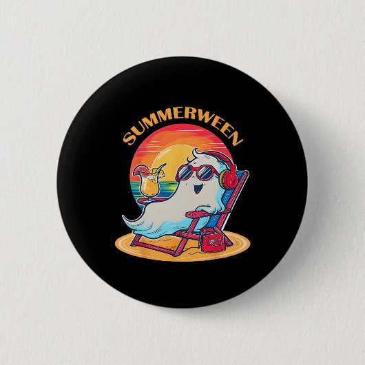 Summerween Niedlich Spooky Summer Ghost Halloween Button (Vorderseite)